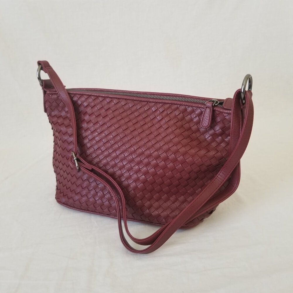 NWOT! Burgundy/Wine Red Faux Leather Shoulder Crossbody Bag w/Basketweave Design